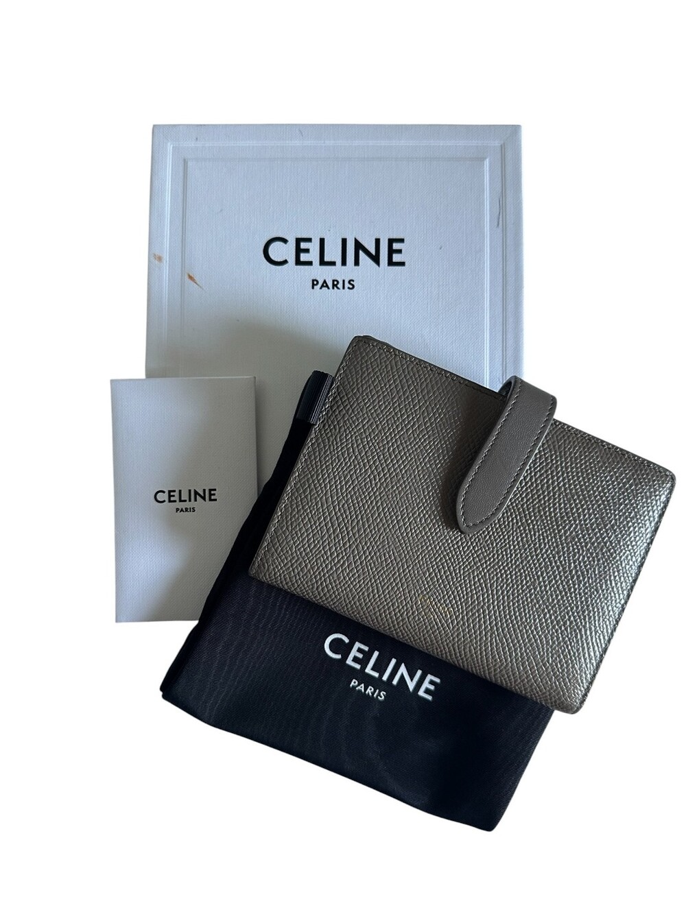 Celine Medium Strap Wallet Pebble Grained Leather Wallet  Box Dust Bag